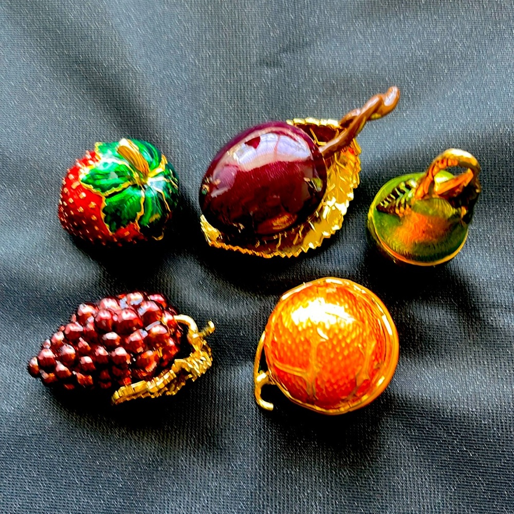 Edgar Berebi Vintage Trinket Box w/ Charm-Grape-Pear-Plum-Strawberry-Orange